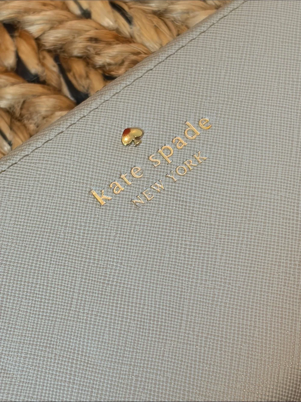 Kate Spade New York Light Blue Zip Around Wallet Saffiano Leather Gold Hardware